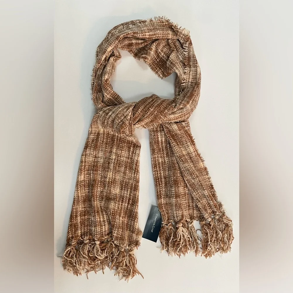 CHARTER CLUB Chenille Ultra Soft Spacedye Wrap Scarf Fringe Tassel Ivory Combo